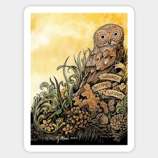 Epic Pygmy Owl says Wounds Become Wisdom Sticker